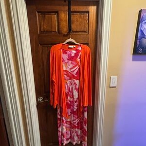 Belle by Kim Gravel Orange and Pink Maxi Dress